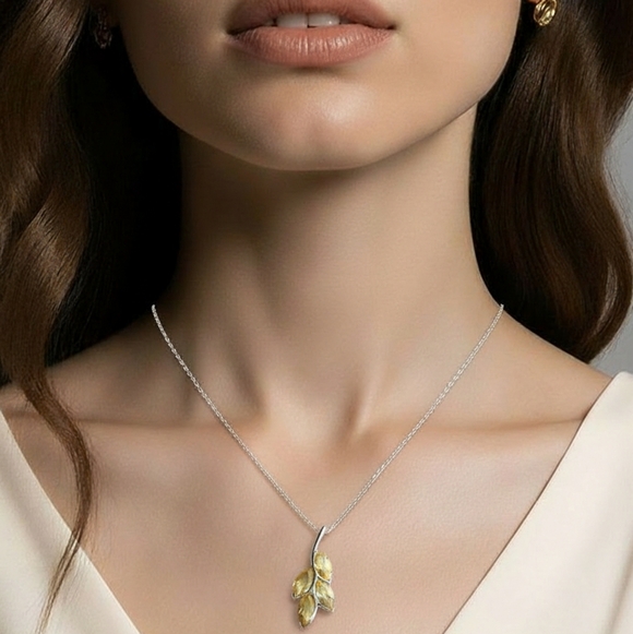 Bamgem Jewelry - Citrine marquise cut pendant necklace leaves design 🆕